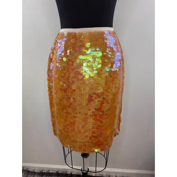 VINTAGE Bloomingdales Iridescent A-Line Mini Skirt Silk Large Sequin Zip Size 4 - Picture 7 of 8